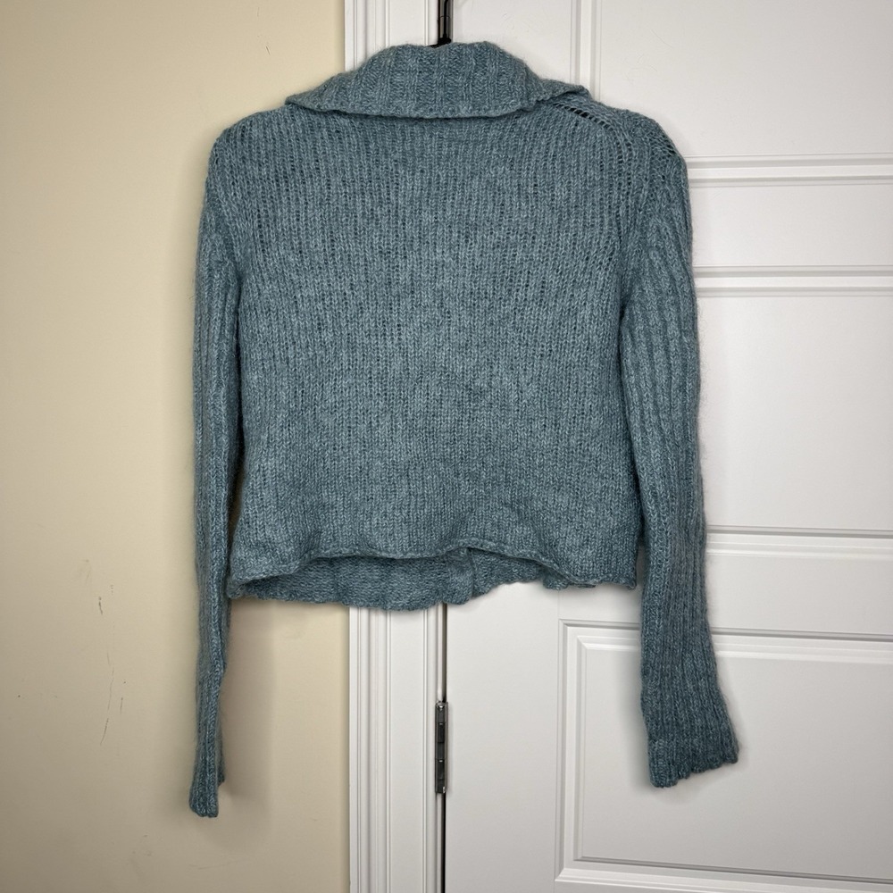 Margaret O'Leary Mohair Blend Cardigan Sweater Womens Medium Blue Abalone Button - Picture 2 of 9